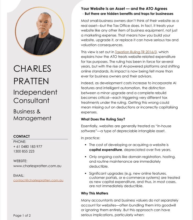 Charles Pratten: Your Website Is an Asset — and the ATO Agrees